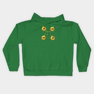 Merry Dogmas and Border Collie Head with Reindeer Ear in Golden Christmas Baubles Kids Hoodie